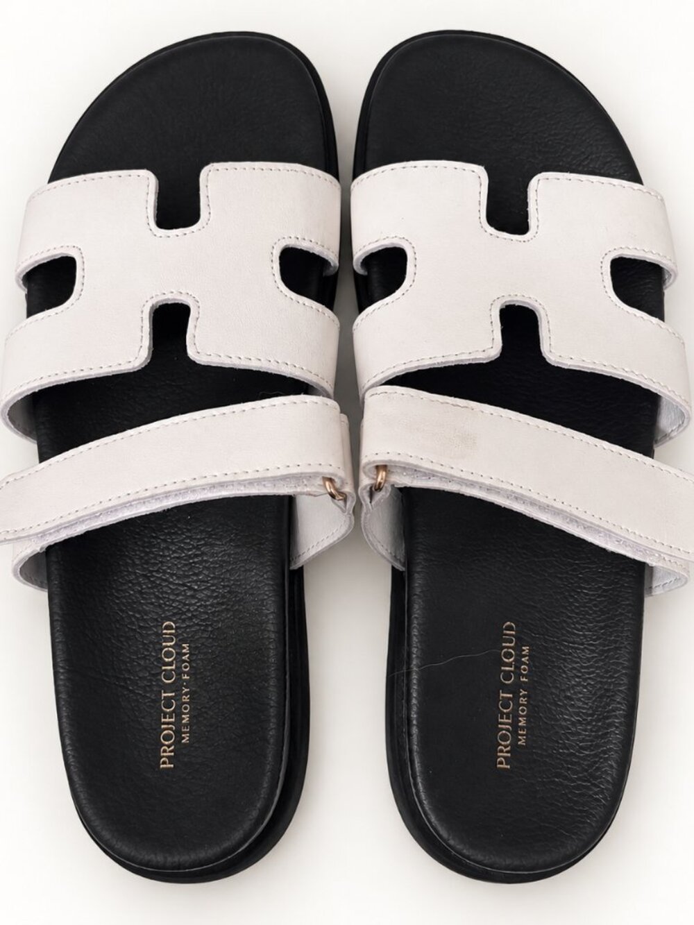 Project Cloud Jannel White Leather H Cutout Comfort Slides 10